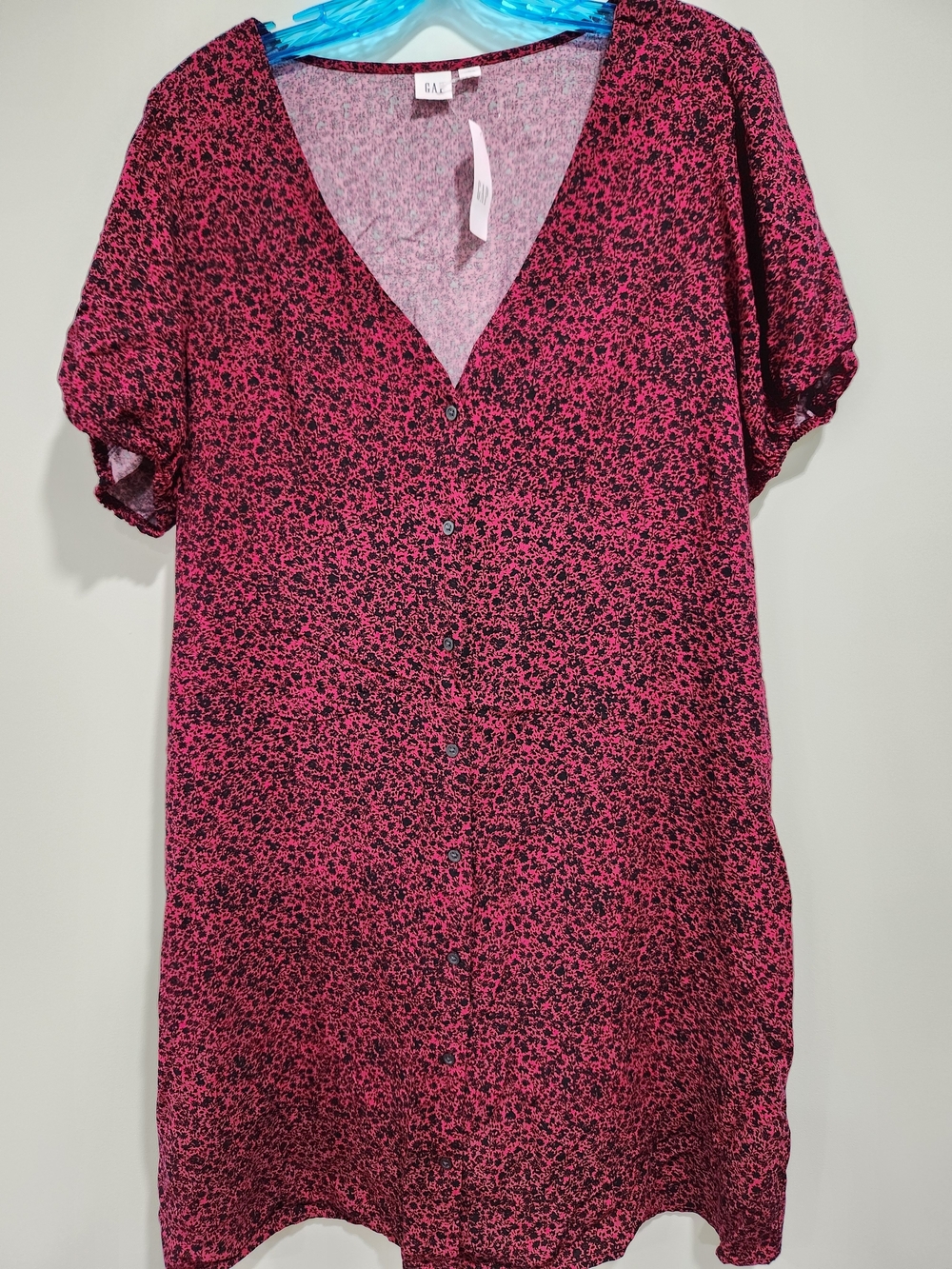 GAP Black And Red Floral Button-Front V-Neck Dress